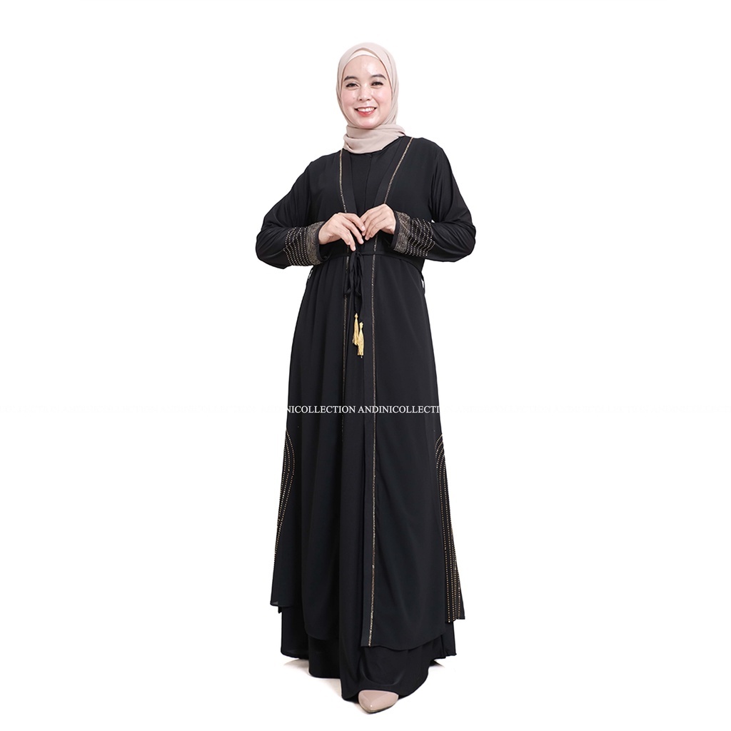 Abaya Turkey 158 Amarta Hitam Putih Remaja Simpel Muslim Payet Mewah