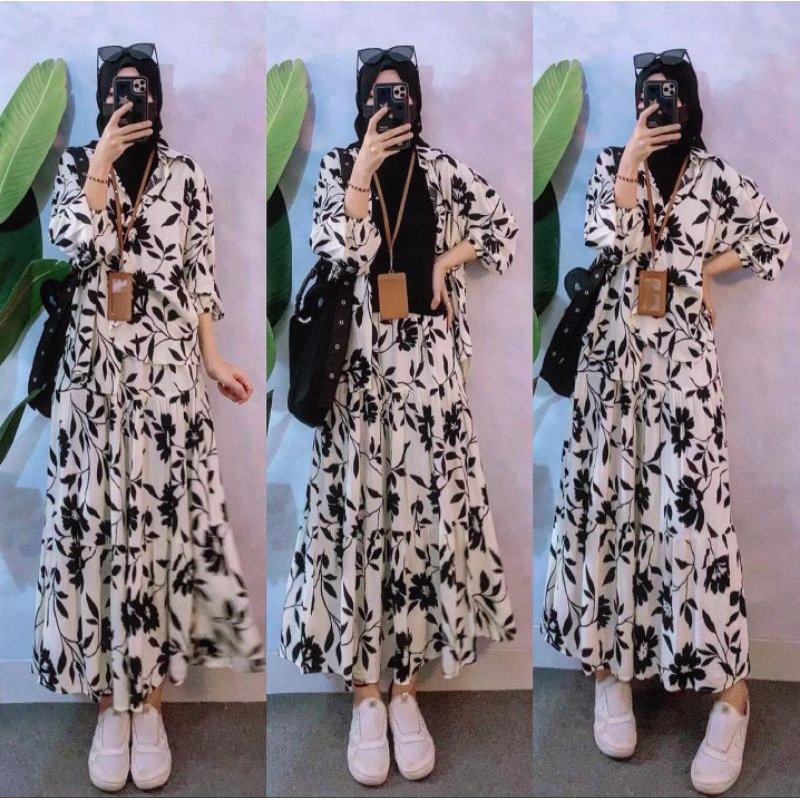 Bunga Set Rok baju setelan wanita setelan rok wanita setelan muslim setelan muslimah setelan jumbo