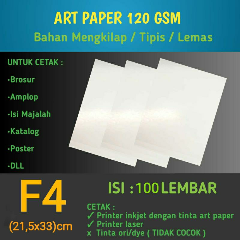 

F4 Kertas Art paper 120 GSM isi 100 Lembar / Kertas Brosur isi Majalah 120 gram Folio