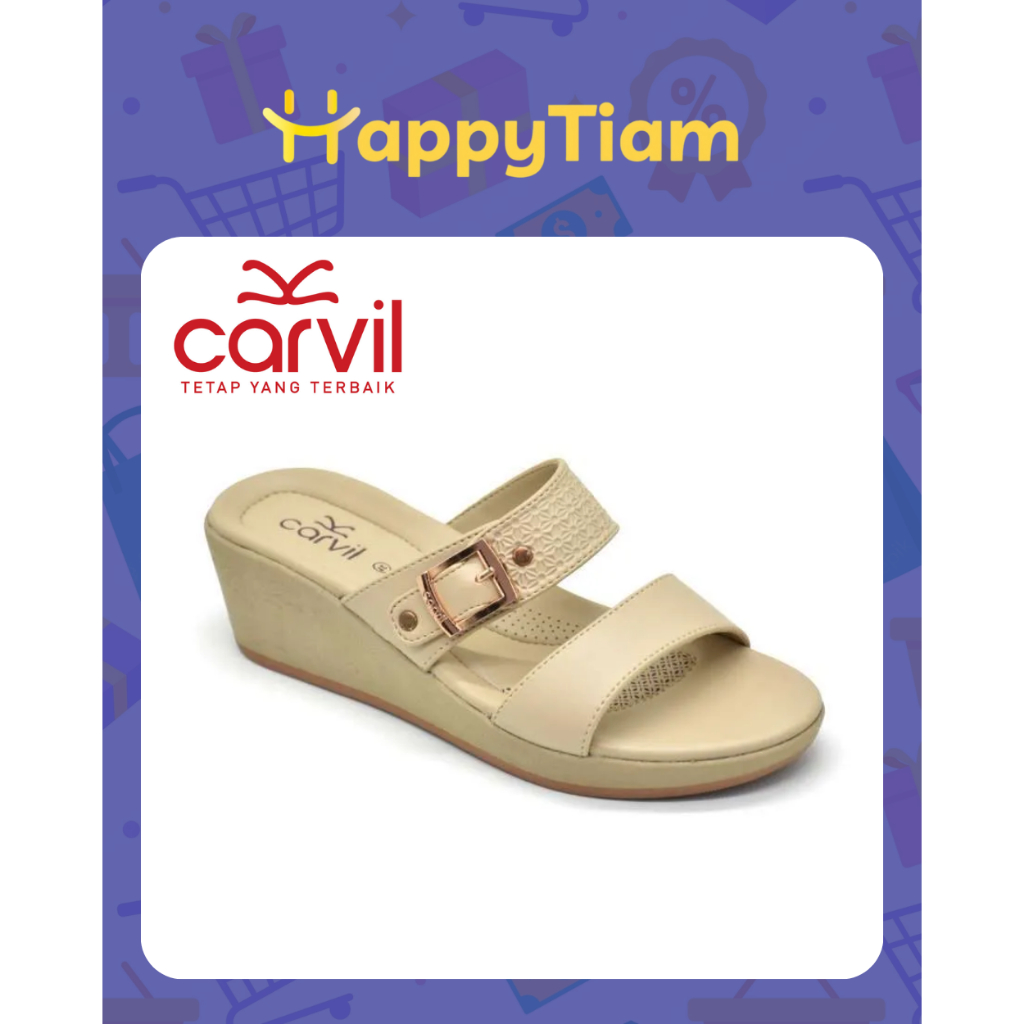SANDAL WANITA CARVIL PAMINA 02 BEIGE 36 - 40 ORIGINAL ~ SENDAL CEWEK WEDGES HEELS HAK TINGGI FANCY