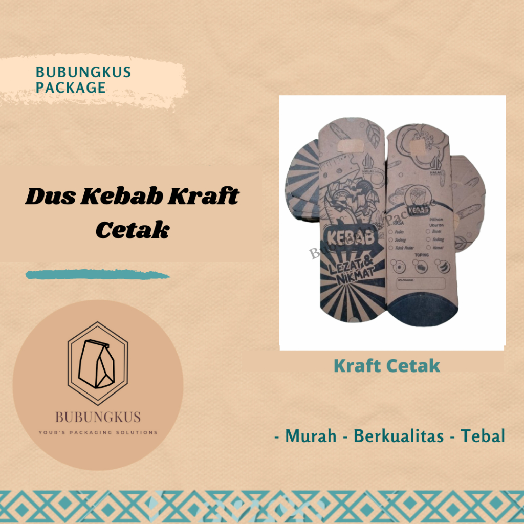

Dus Kebab Kraft Cetak 100pcs / Kemasan Kebab besar / Box Kebab / Bungkus Kebab / Dus Kemasan Kebab