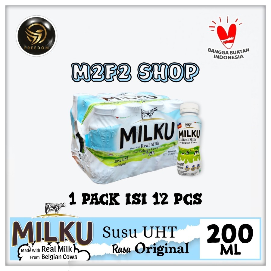 

Susu MILKU Original Premium Belgian Cow UHT Botol Pet - 200 ml (Kemasan Pack)