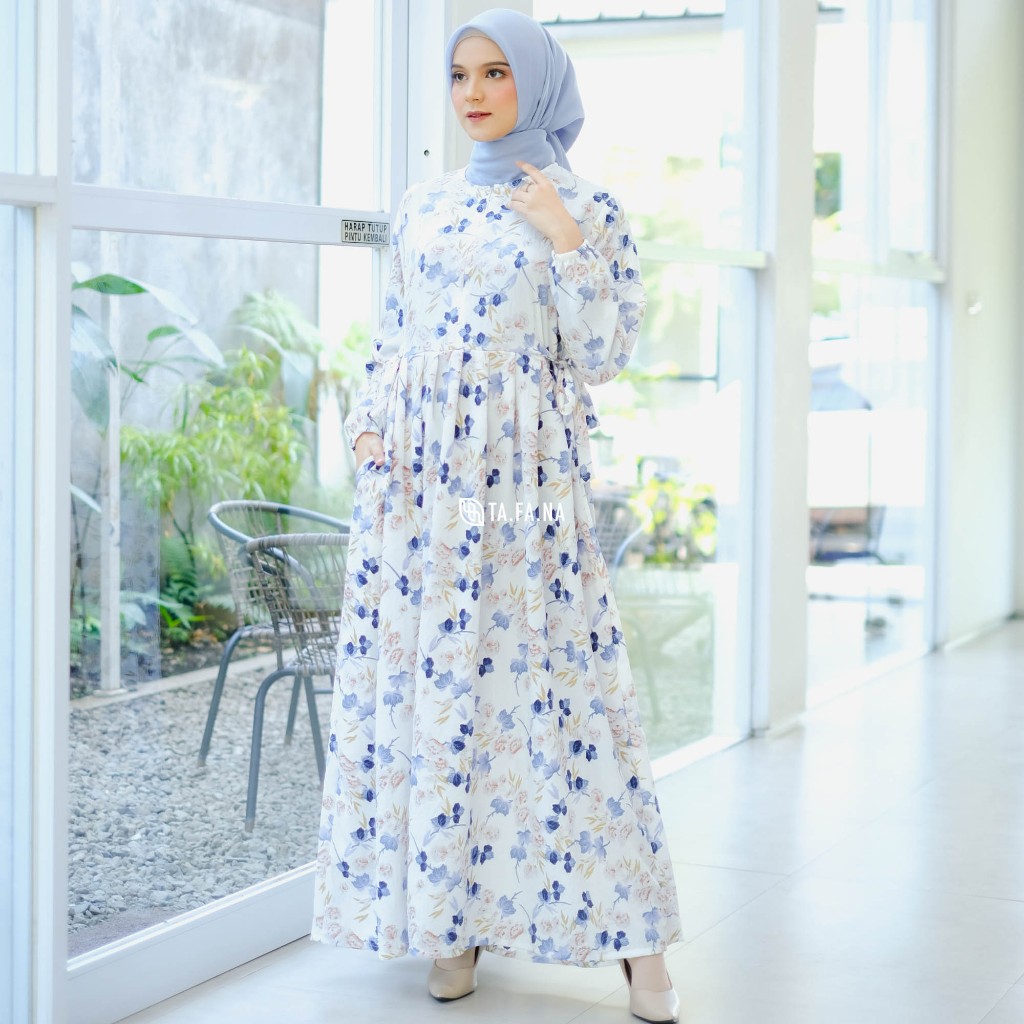 TAFANA - Jenni Dress Muslim Korea Bahan Crinkle | gamis motif bunga | dress floral | gamis korea | gamis vintage