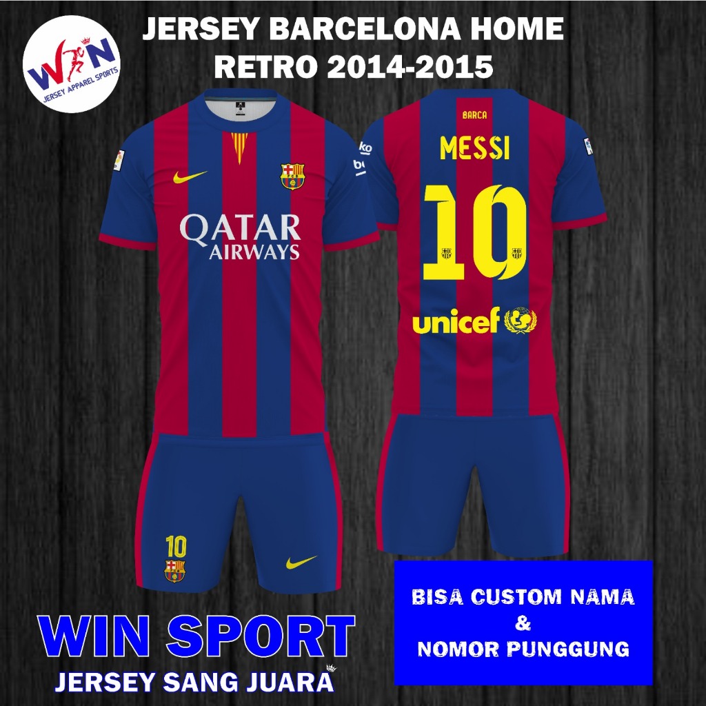 Setelan Sepak Bola Jersey Barca BARCELONA HOME 2014 2015 Liga Champions UEFA, Jersey Bola Desain Ful