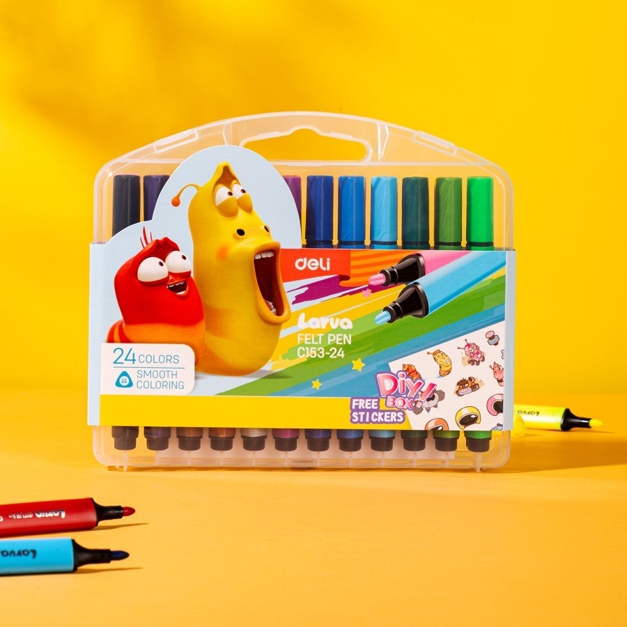 

Deli Larva Felt Pen / Spidol Warna 24 Warna Triangular Mudah Dicuci EC153
