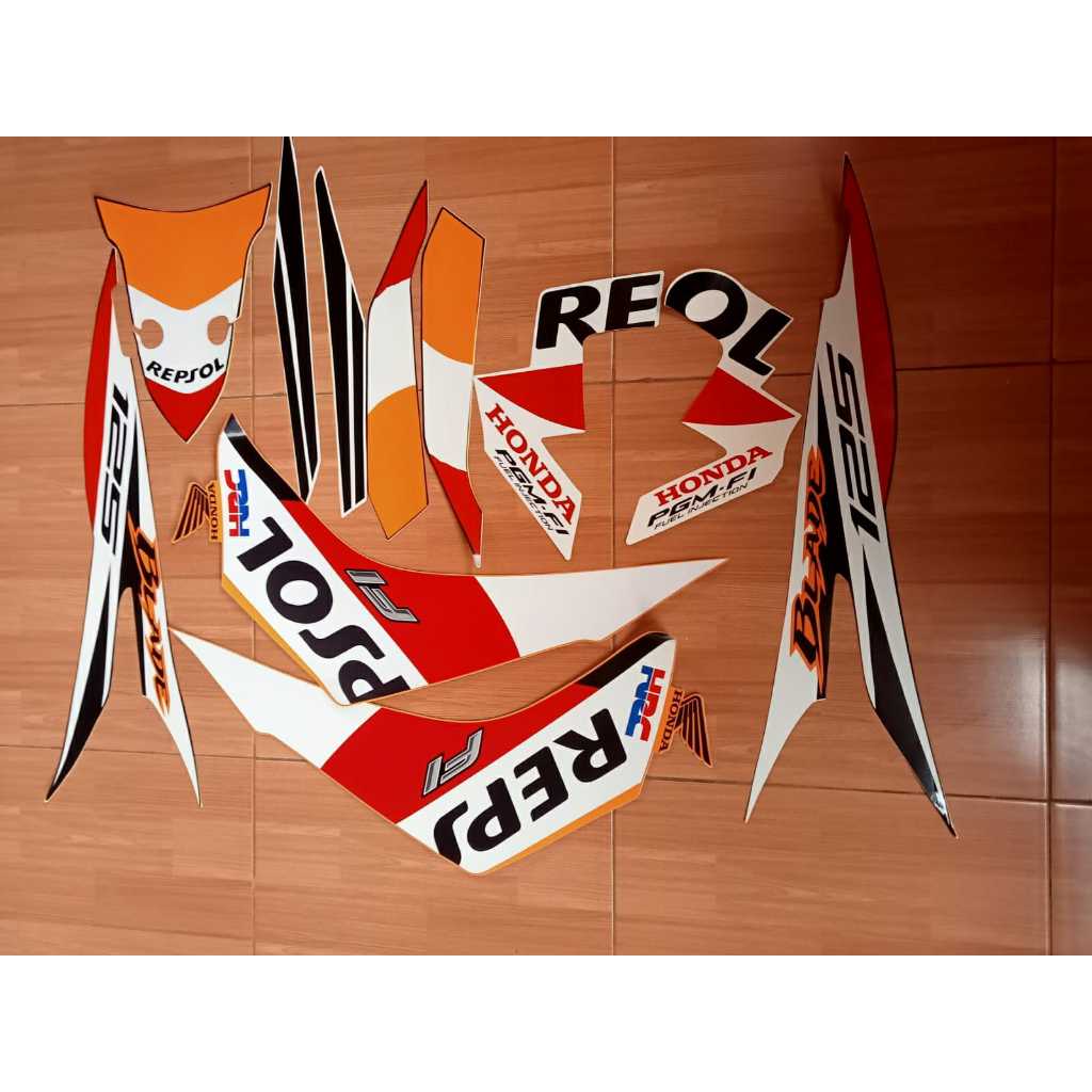 stiker striping motor Honda blade repsol 125 2014 putih orange