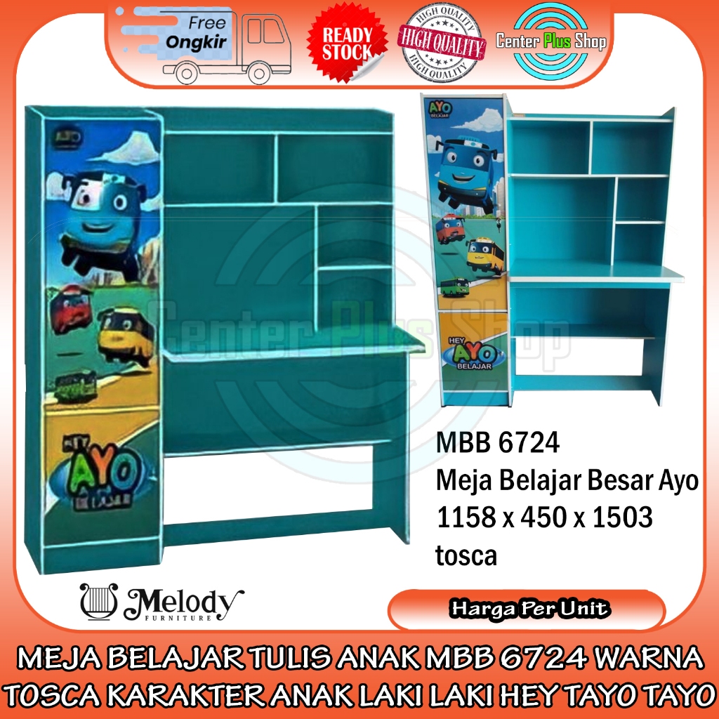 [Kargo] Meja Belajar Tulis Anak Mbb 6724 Warna Tosca Karakter Anak Laki Laki Heytayo Tayo Rak Susun 