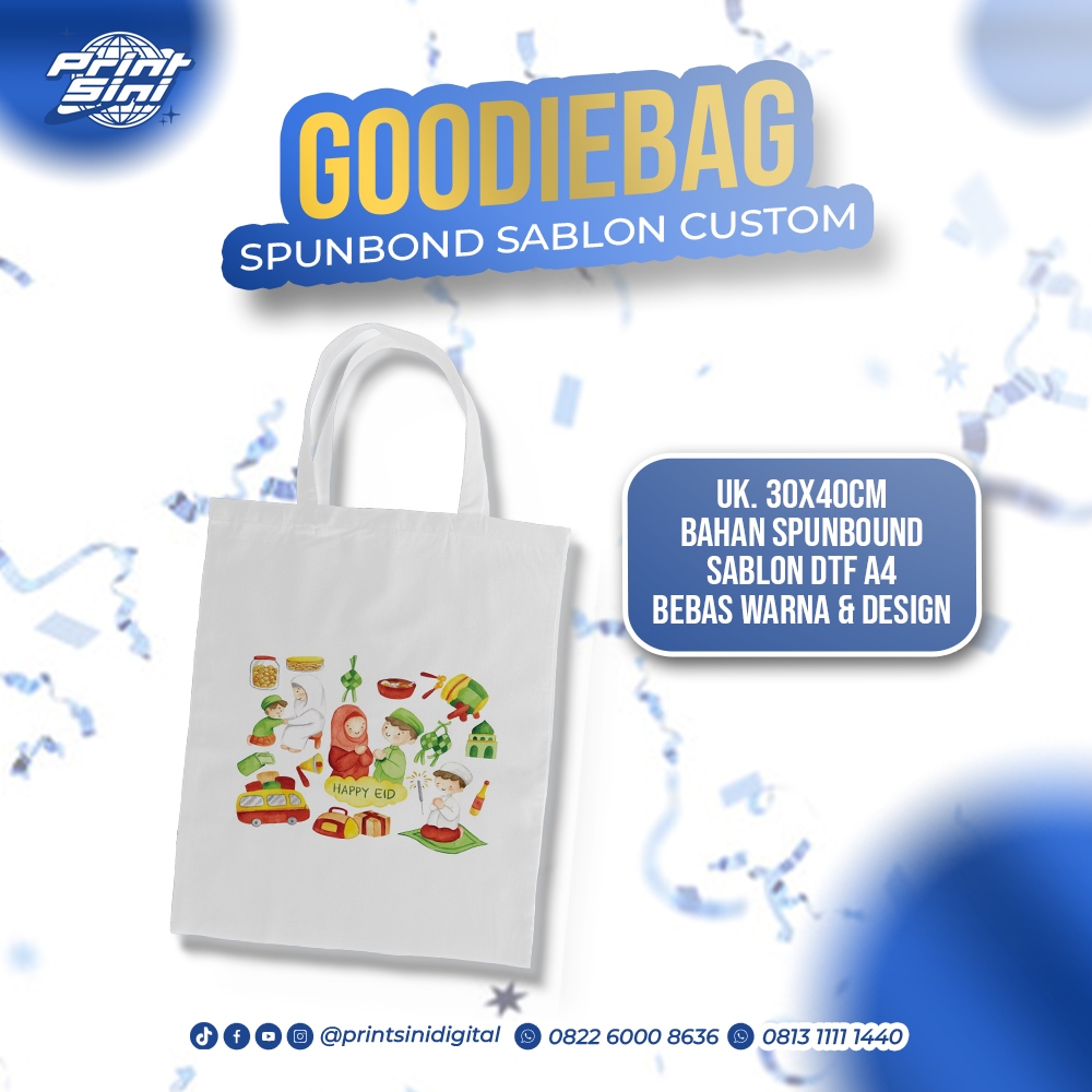 

GOODIEBAG SPUNBOND SABLON CUSTOM / GOODIEBAG HAMPERS LEBARAN