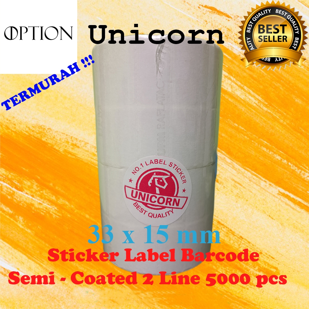 

Unicorn Label Barcode Semicoat 33x15 mm / 33 x 15 mm / 33x15mm 2 LINE 5000 pcs