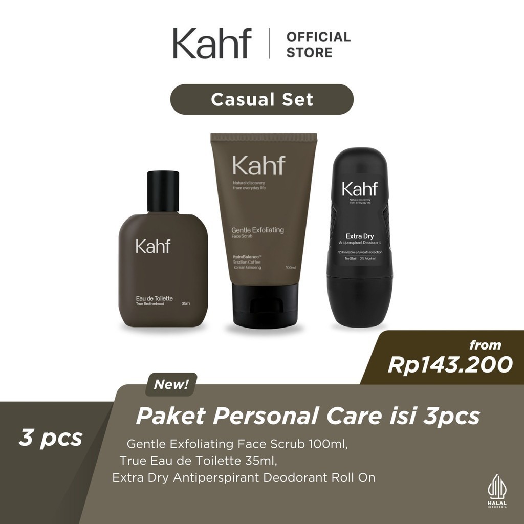 Kahf Paket Personal Care Isi 3pcs - Deodorant Hitam, Scrub Kopi & EDT Coklat