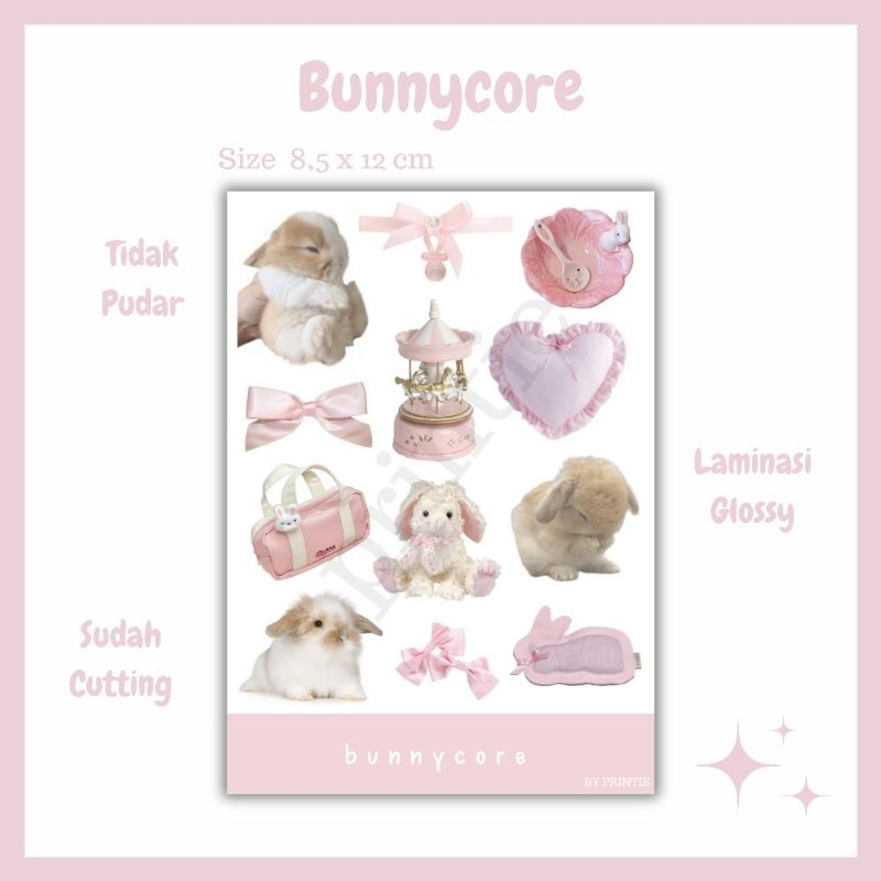 

[1 lbr] kisscut stiker lucu aesthetic gemoy tema bunnycore, bunny, cute, pink