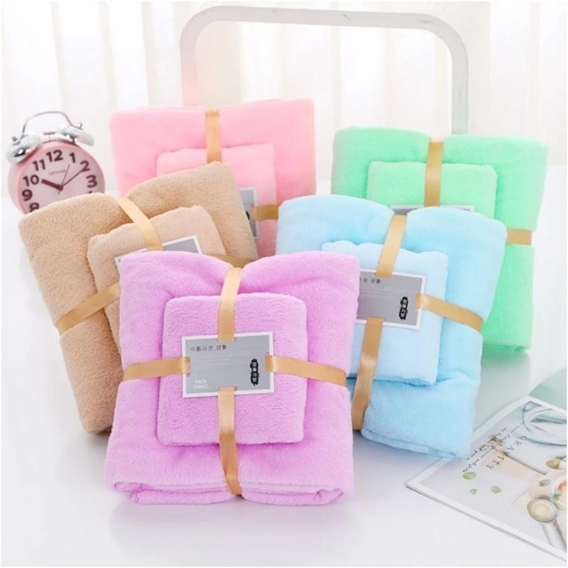 Handuk  Set 2 In 1.Handuk Mandi Dan Handuk Wajah Cotton Towel Import