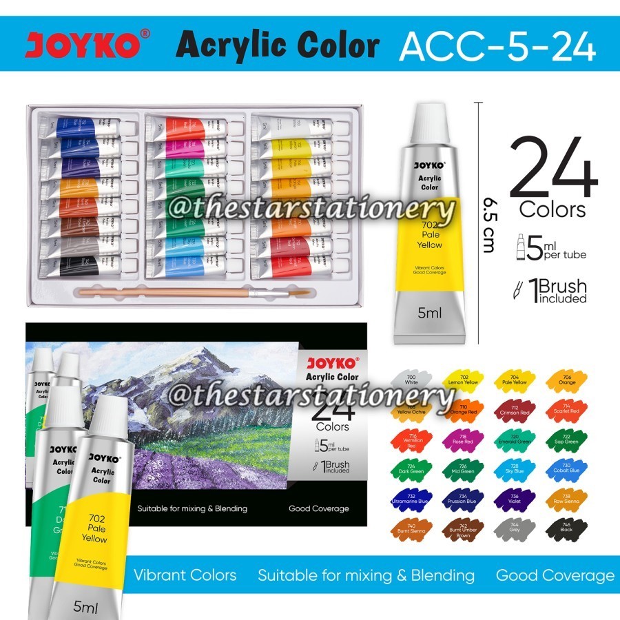 

(1 Set Isi 24 Warna) GROSIR Cat Akrilik Acrylic Joyko ACC-5-24 24 Warna / Cat Air Joyko ACC 5 ML