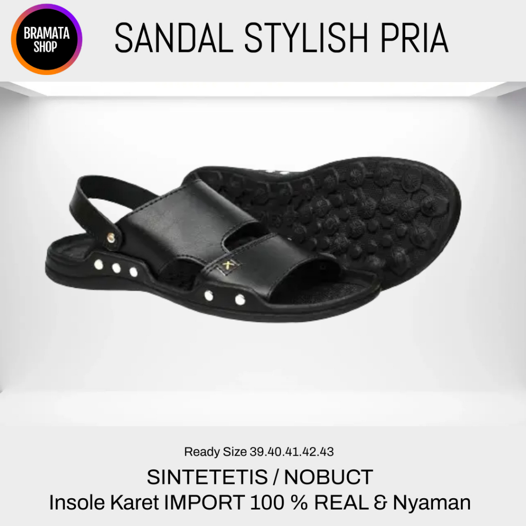 Sandal Kulit Pria Ori Original Casual Sendal Selop Cowok Tali Belakang Sintetis