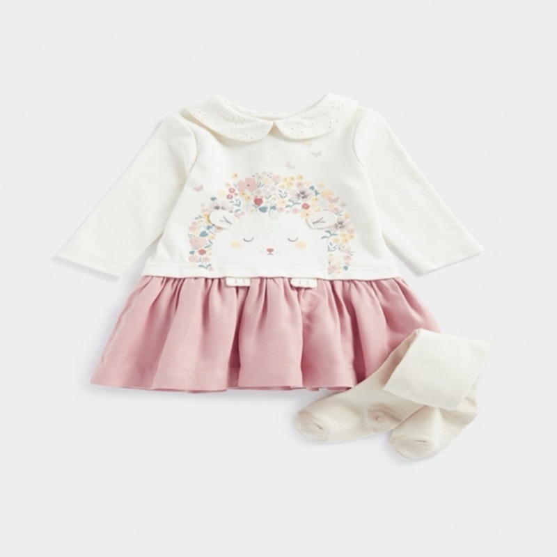 Dress Mothercare SALE - Hedgehog dusty pink wih tights