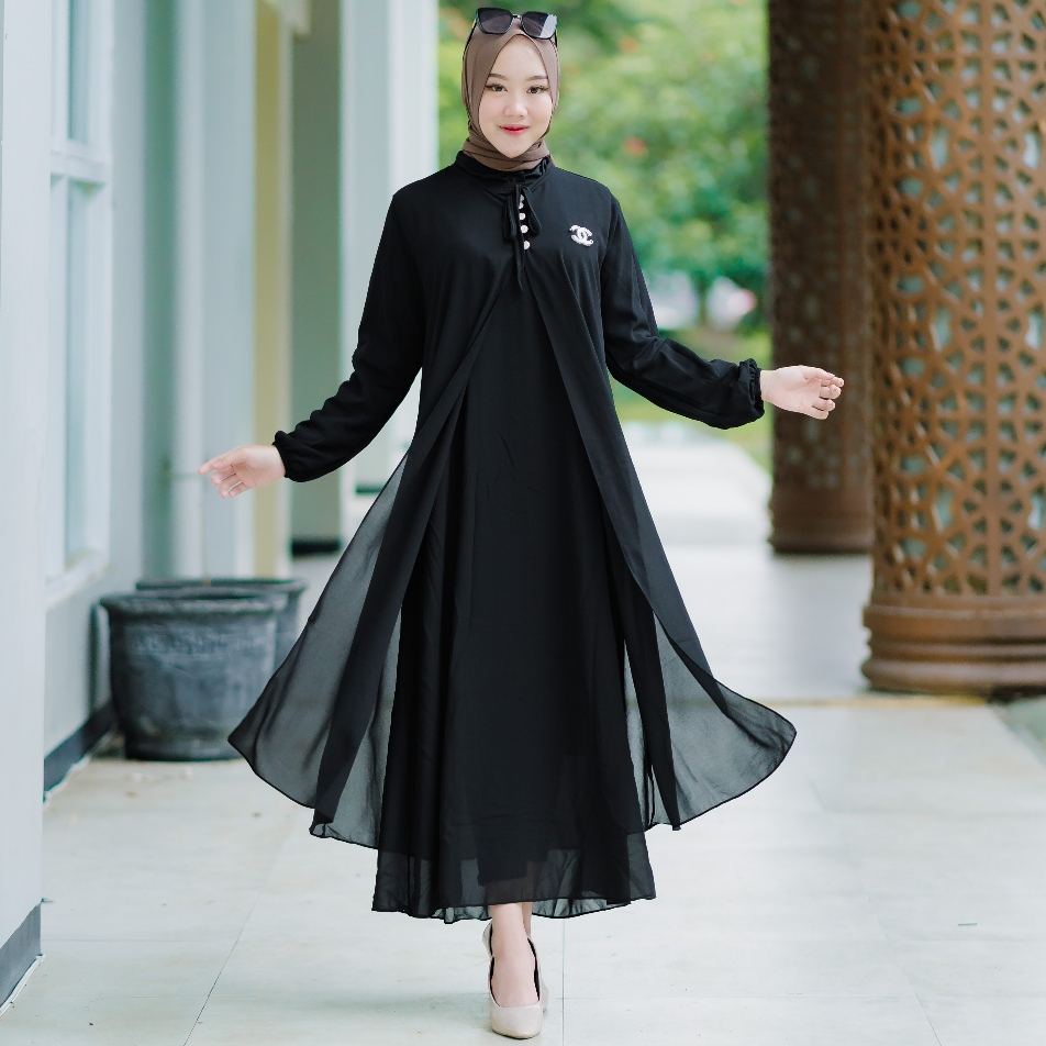 Gamis Rompi Ceruty Babydoll Gamis Outer Kancing Full Furing