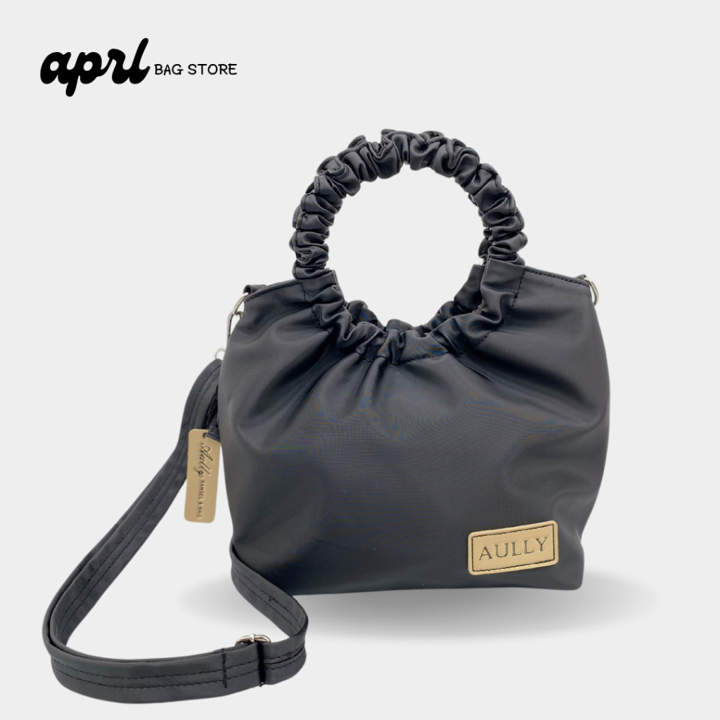 Tas Slempang Selempang Wanita Serut Kulit Polos Hitam Slingbag Korean Style Korea APRL