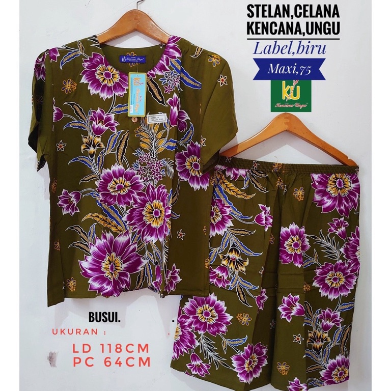 Harga Bersahabat Setelan Celana Pendek Asli Batik Kencana Ungu Label Biru Kode Maxi 75 Jumbo Ld118 c