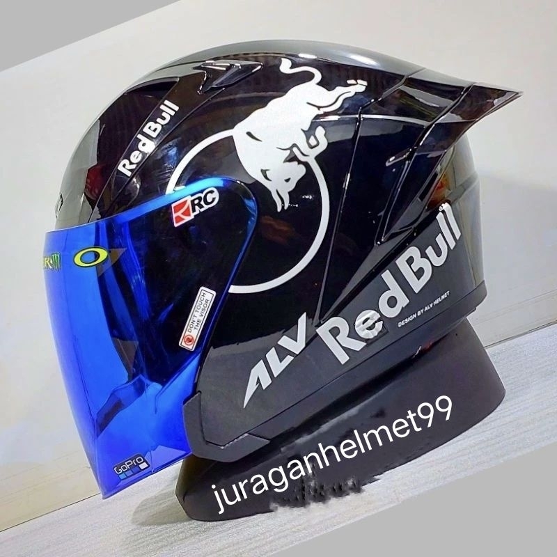Helm Full face ALV Ultron Black Glossy Paket Ganteng Red Bull