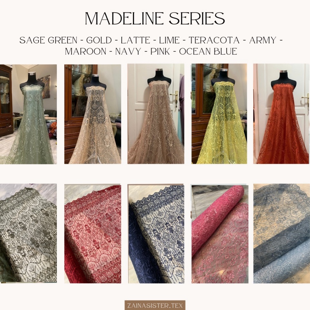 Import Terlaris Kain Brokat Tile Etnik Mewah Madeline Warna Hijau Sage Green buruan