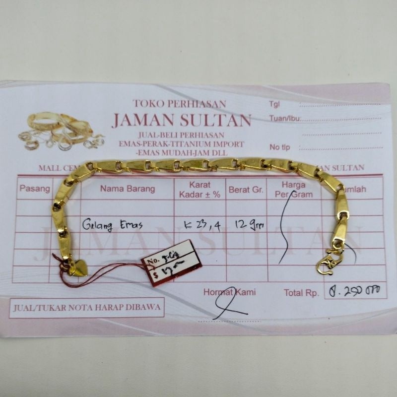 SHOPEE MALL Perhiasan GP Gelang tangan emas murni 24 karat berat 12 gram free surat murah