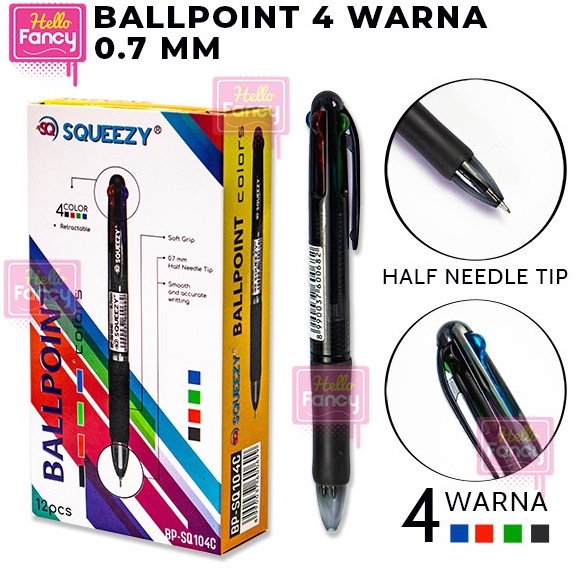 

ern Ballpoint 4 Warna Squeezy Pulpen Warna BPSQ14C PAK PRN