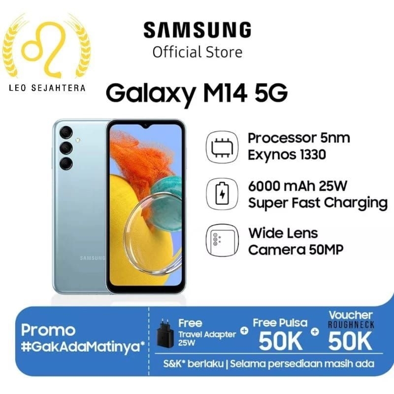 Samsung M14 5G ram 6gb 128gb Batere 6000 baru IMEI ok garansi resmi Samsung SEIN 1 tahun