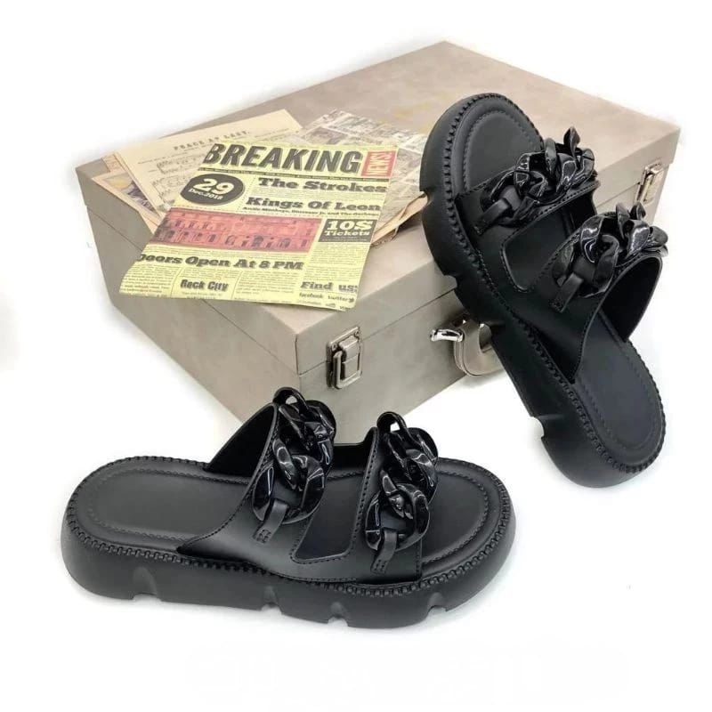 (Hi-2307-H) Sandal Selop Ban 2 Sandal Jelly Wanita Motif Rantai Sandal Hilos Size 36-41