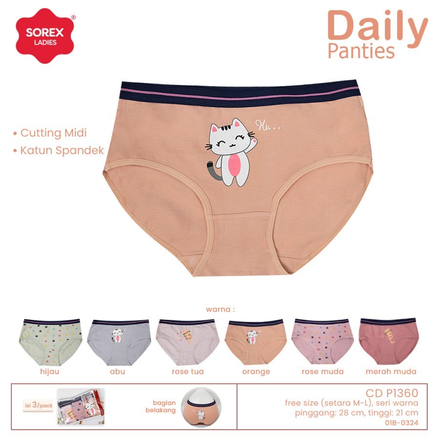 [1pcs] [3pcs] [6pcs] cd celana dalam wanita remaja sorex p 1356 1357 1358 1359 1360 katun motif dail
