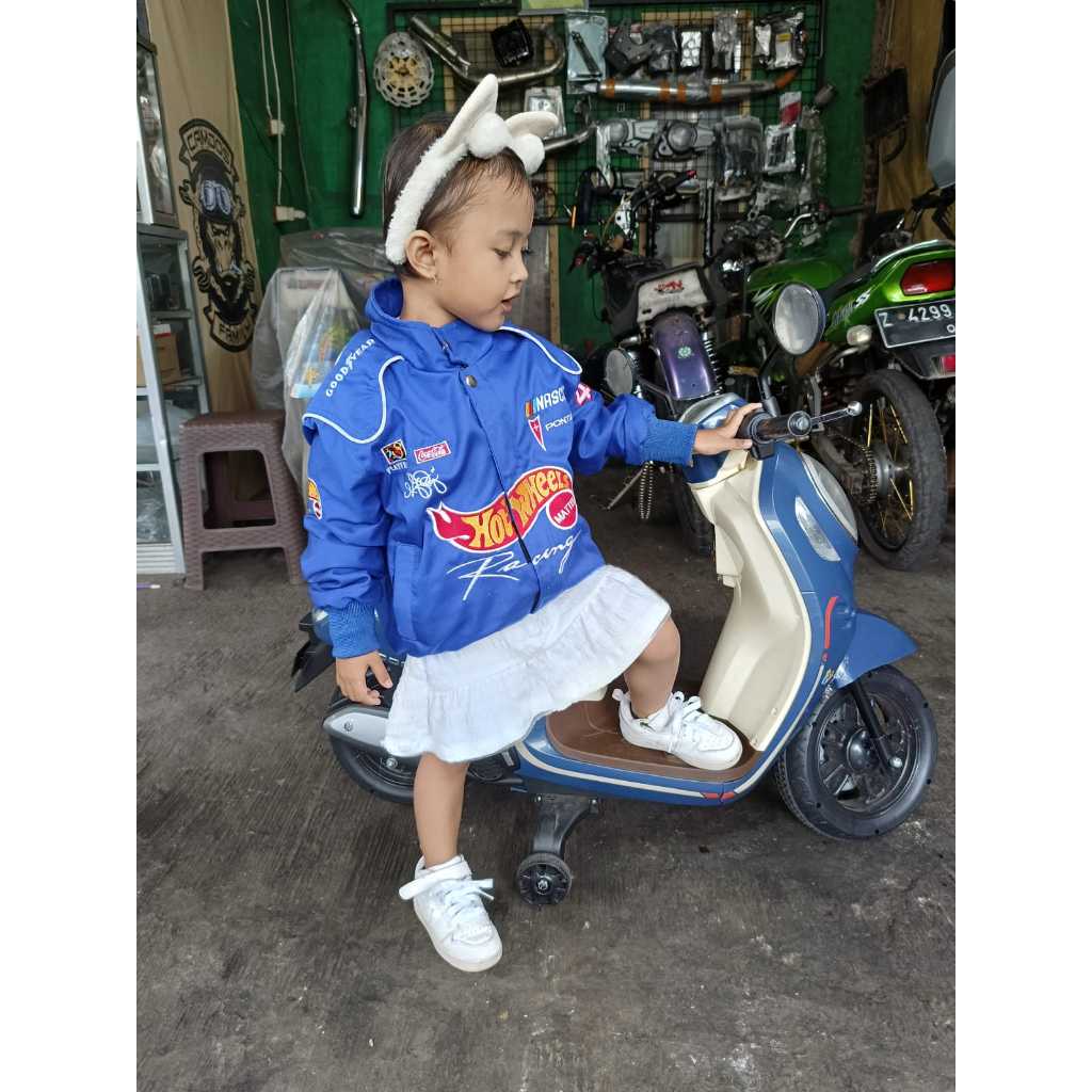Jaket Anak Hotwheels Racing Vintage Warna Biru Nascar Lucu Keren dan Murah