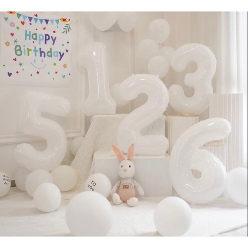 Balon angka jumbo 80cm warna putih / white