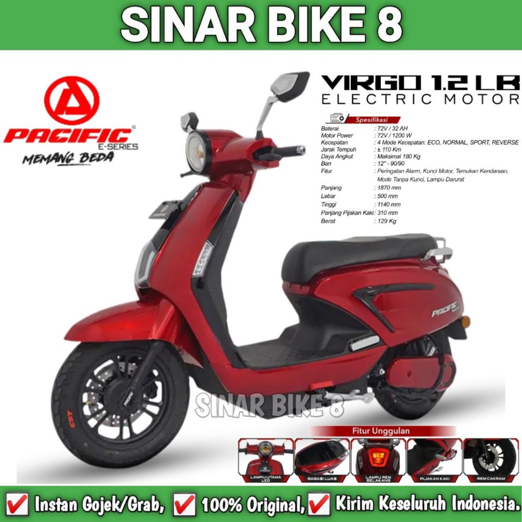 Sepeda Motor Listrik Virgo 1.2 LB Pacific Electic Motor Vespa Listrik