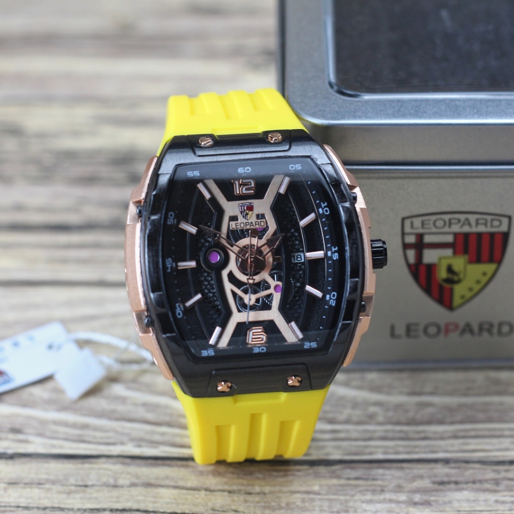 Jam tangan Pria Leopard 8831 tali karet tanggal aktif original