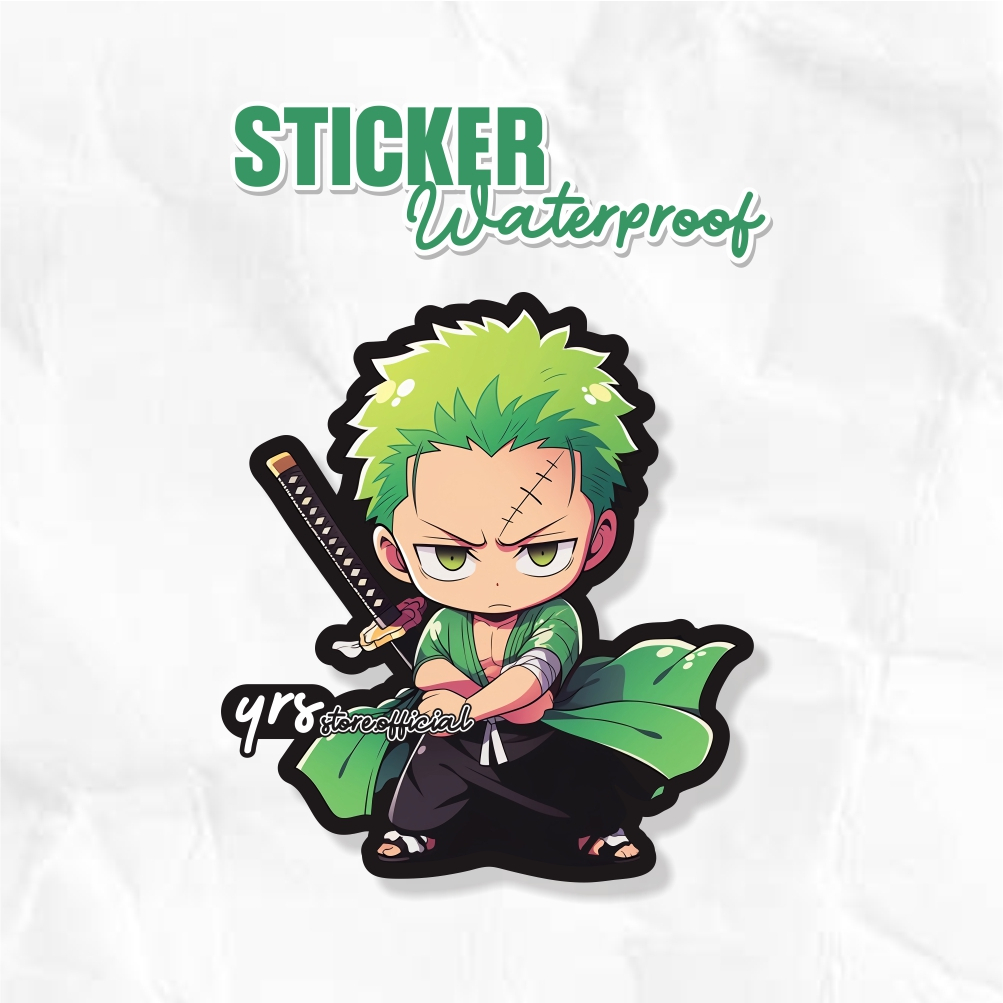 

Sticker Anime One Piece Roronoa Zoro / Sticker Anime Waterproof ukuran +- 7 x 6 cm