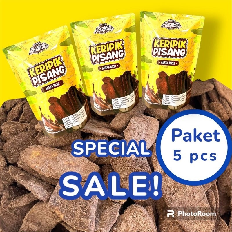 

PAKET HEMAT 5 Pcs keripik pisang coklat & aneka rasa khas Lampung (pouch kuning)