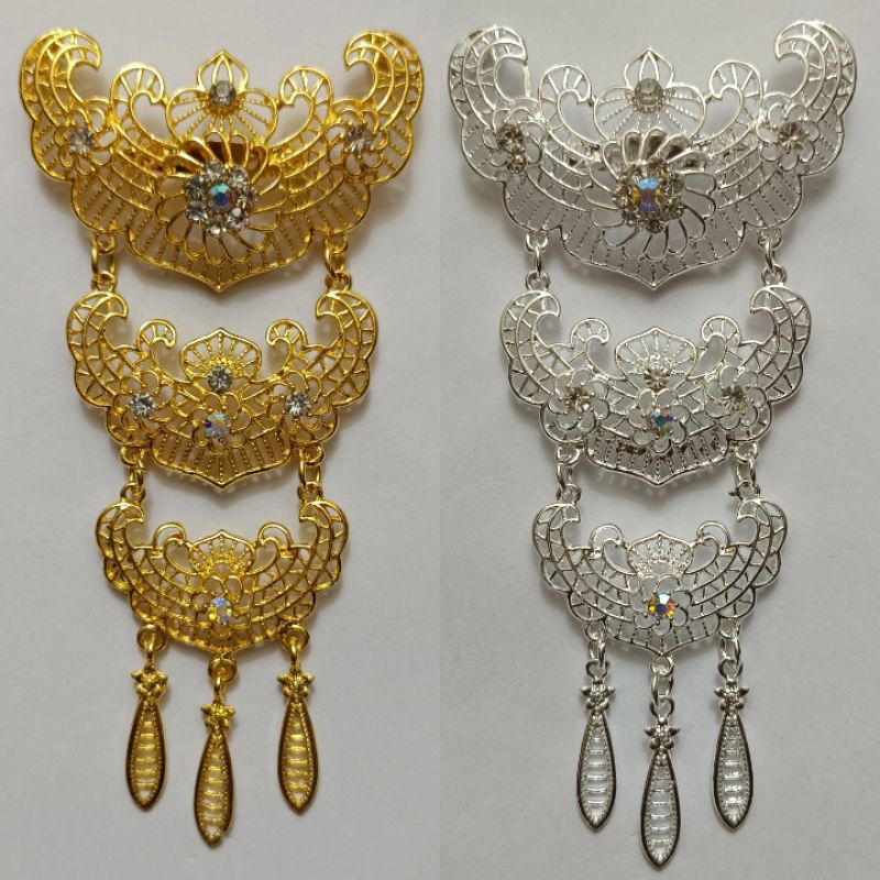 jewelry36 Kalung & Bros Pin Brooch Susun Adat Kebaya KutuBaru Kuning Putih Permata Polos Hijab Pesta