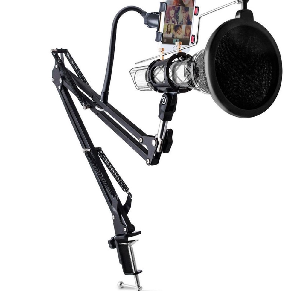 SET HOLDER MICROPHONE CONDENSER MIC HOLDING REKAMAN MIK KARAOKE KAROKE PEGANGAN MEJA VLOG STAND MIX