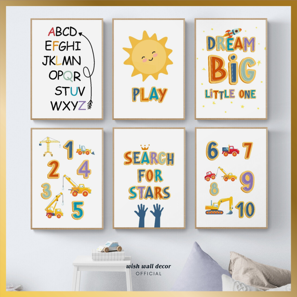 Hiasan Pajangan Dinding 20x29 cm untuk Kamar Anak Wall Decor Poster Edukasi ABC Alfabet Nama Hari da