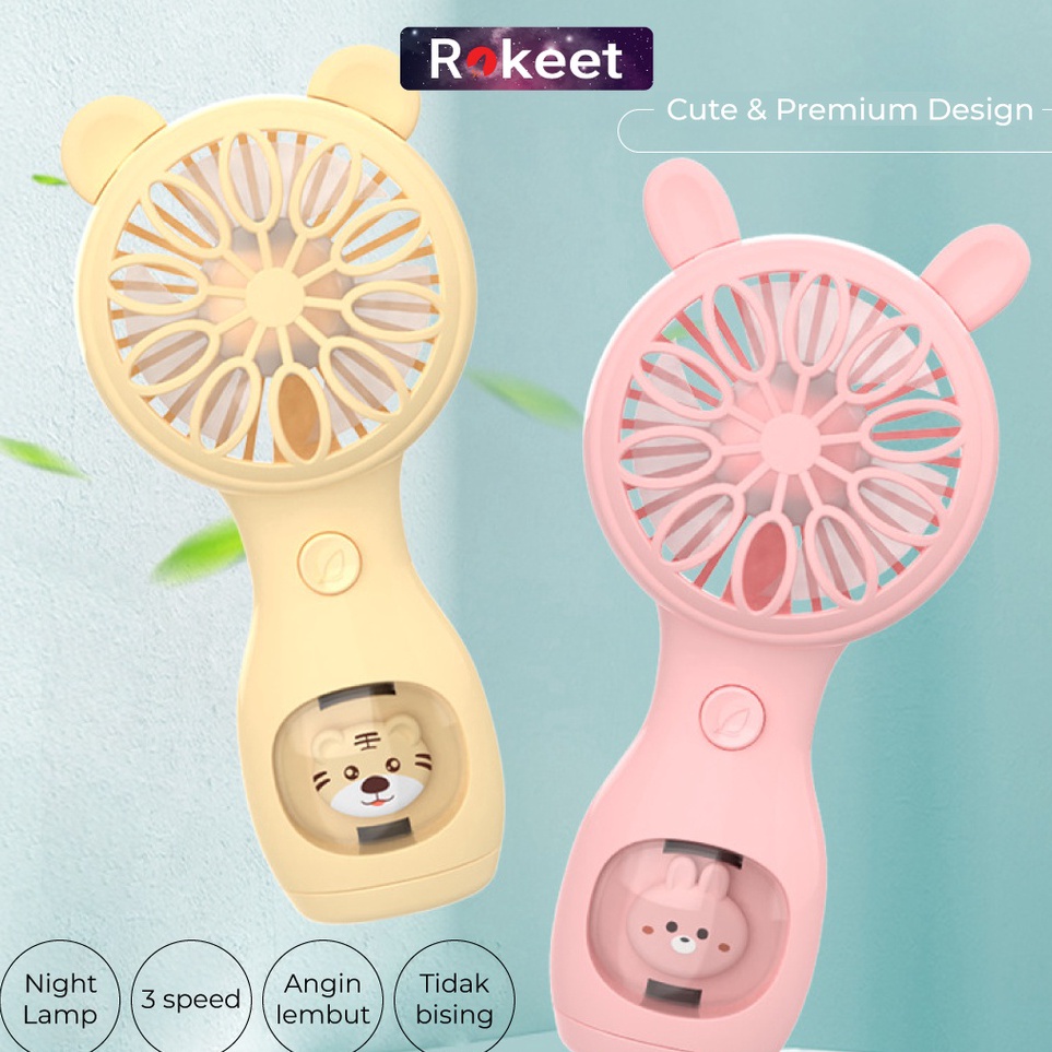 rC Rokeet Kipas Angin Mini USB Portable Fan Karakter Lucu Kencang Rechage