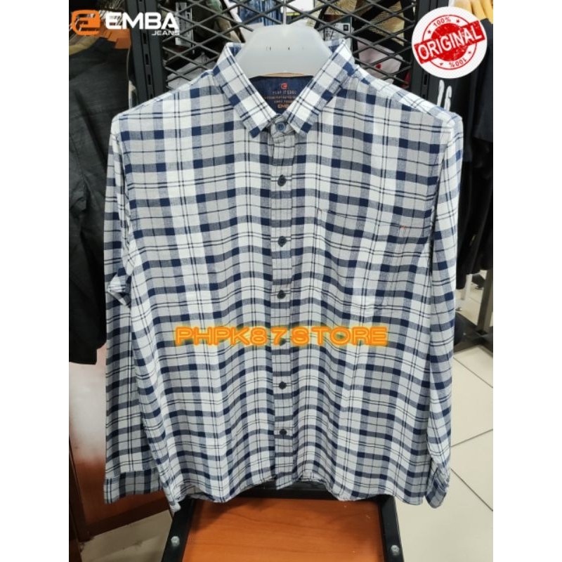 EMBA JEANS KEMEJA PANJANG PRIA, KEMEJA PANJANG GARIS PREMIUM