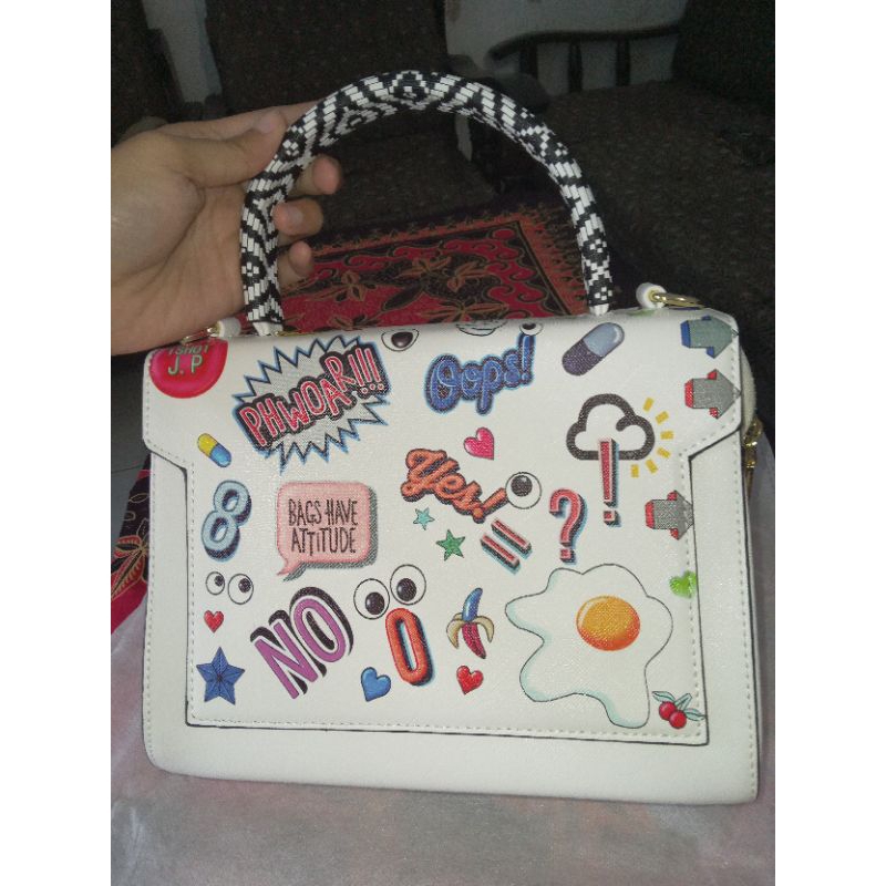 Tas preloved - huer eyetheme printed satchel white