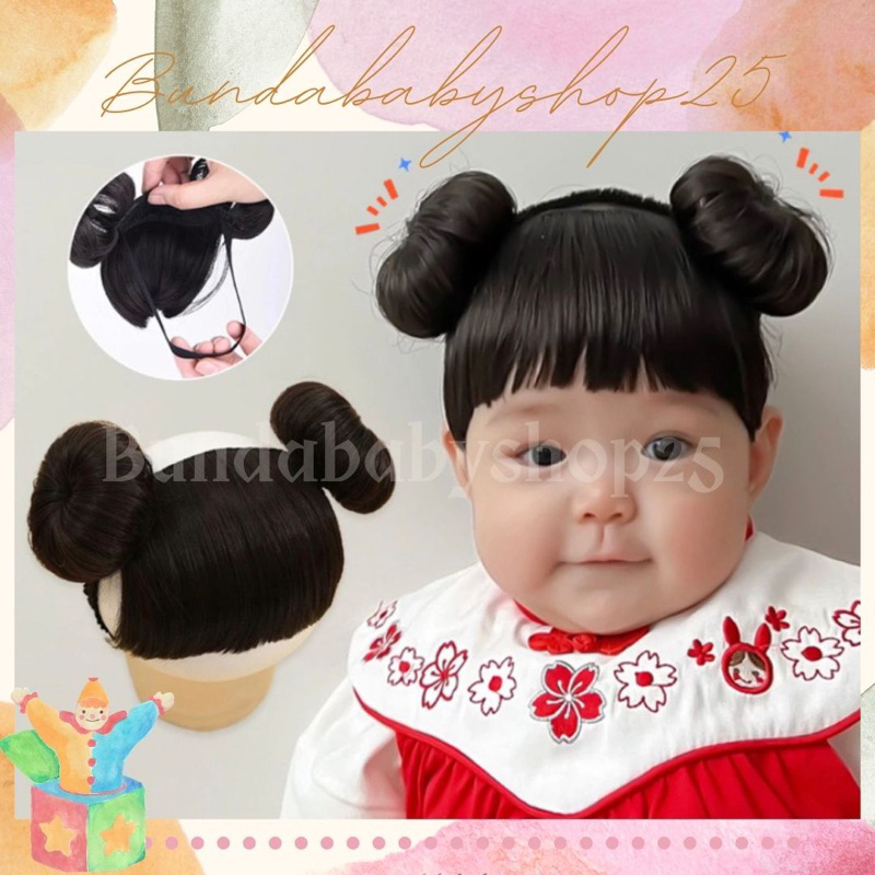 Wig rambut bayi/ wig baby newborn/ Rambut Palsu Model Kepang Dengan Poni Untuk Bayi / rambut palsu b