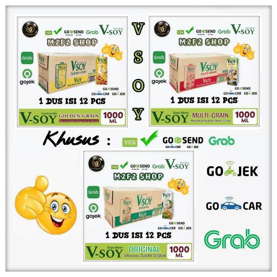 

V-Soy Soya Bean Milk | Susu Kedelai Kotak UHT Semua Rasa - 1000 ml Kemasan Karton (Bluebird/Gosend/Grab)