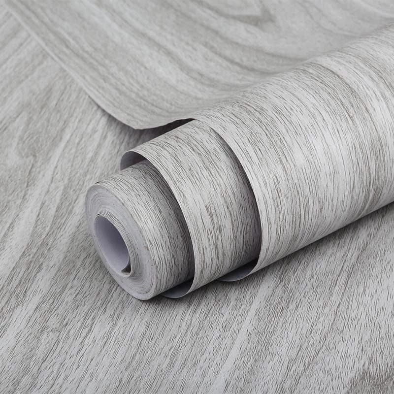 WALLPAPER STIKER DINDING ROLL MOTIF KAYU WARNA ABU
