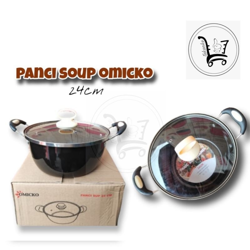 PANCI KUAH TUTUP KACA SAYUR OMICKO 22CM / 24CM TUTUP KACA WAJAN ANTI LENGKET Kuah Enamel Serbaguna
