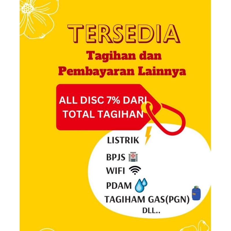 Pembayaran tagihan pln listrik, token, indihome, PDAM dll diskon 7%