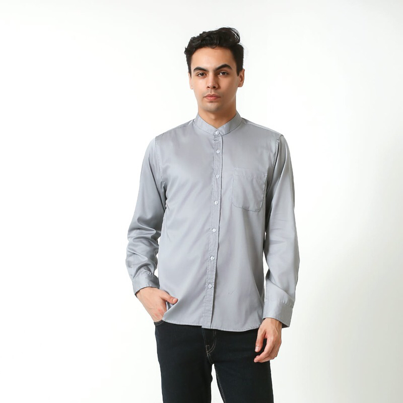 HEILIG Workshirt Kemeja Pria Basic Lengan panjang Abu-abu Oxford / Kemeja Kerja / Kemeja Casual / Ke