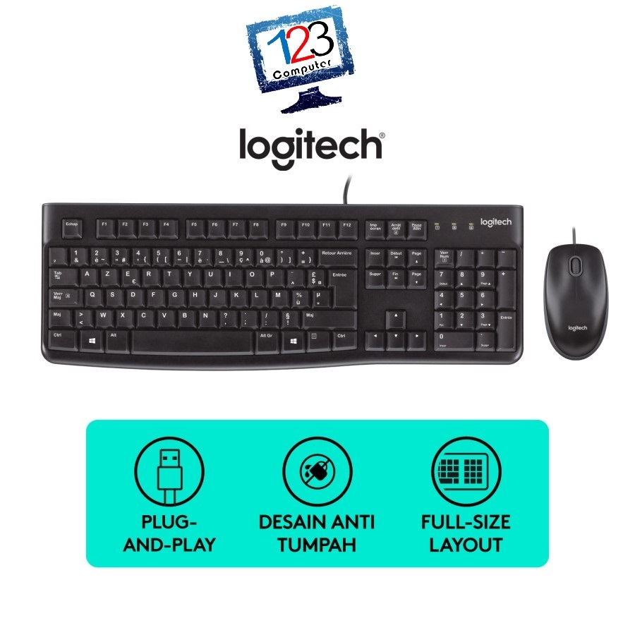 Keyboard + Mouse Logitech MK120 Combo Keyboard dan Mouse Kabel USB