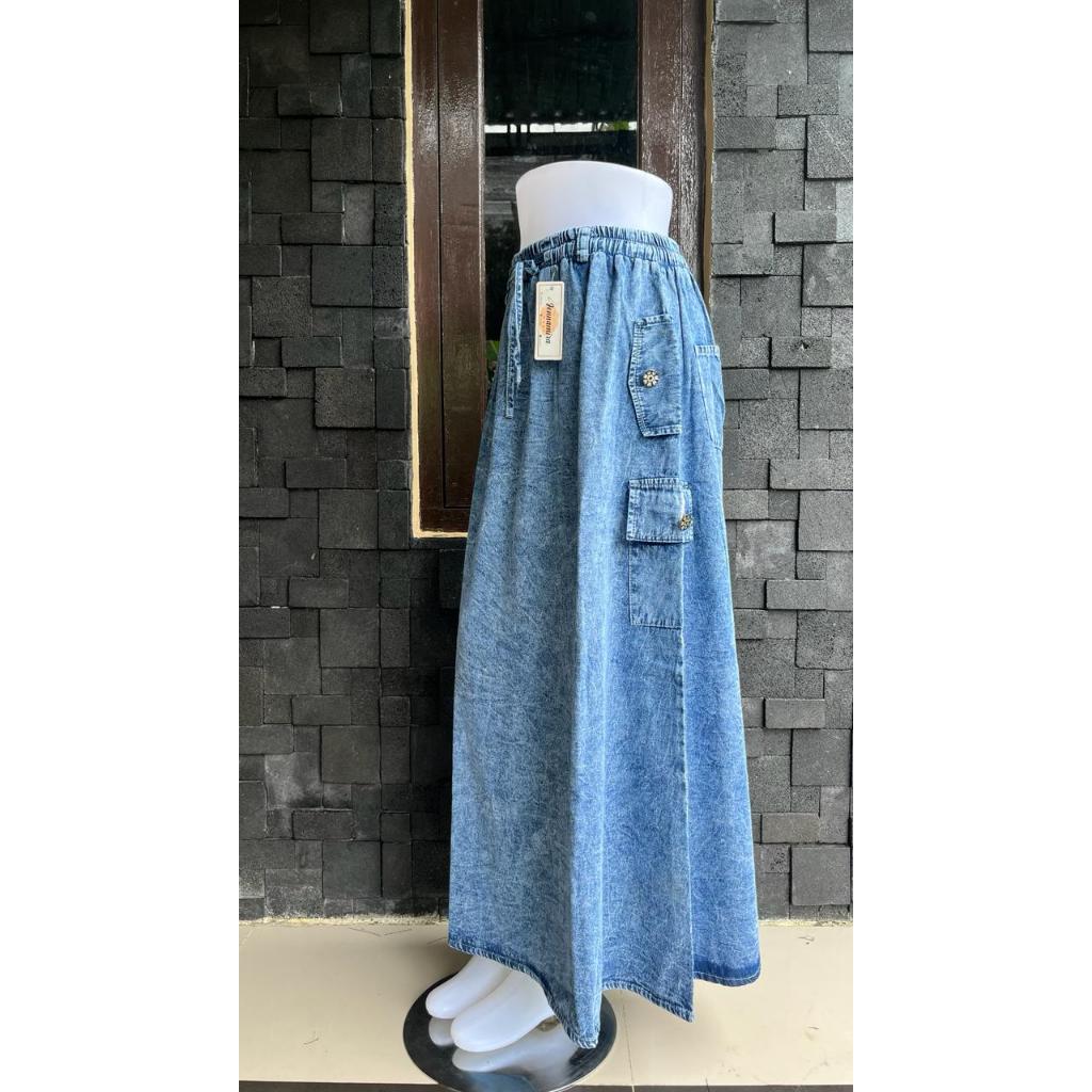 Rok Jeans Panjang Cargo Jumbo tali aktif / Rok Panjang Jeans Jumbo / Rok Jeans Premium