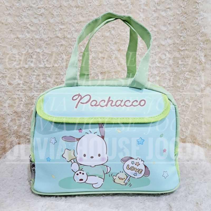 Tas Bekal Pochacco Hijau Mint Persegi Panjang Alumunium Lunch Bag Pochacco Mint